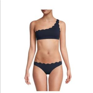 Marysia Santa Barbara one shoulder scalloped bikini bottom indigo large NWT
